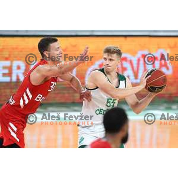 Zan Mark Sisko and Luka Rupnik in action during friendly basketball match between Cedevita Olimpija (SLO) and Bayern (GER) in Arena Stozice, Ljubljana, Slovenia on September 6, 2021