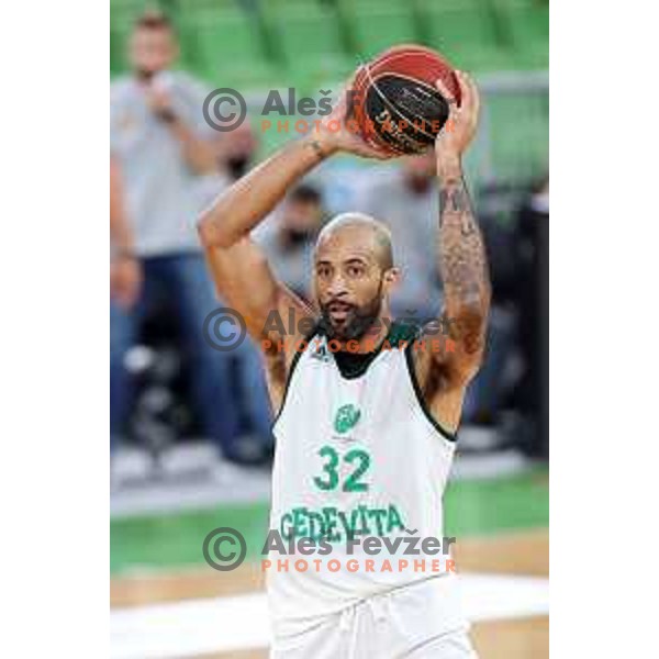 In action during friendly basketball match between Cedevita Olimpija (SLO) and Bayern (GER) in Arena Stozice, Ljubljana, Slovenia on September 6, 2021