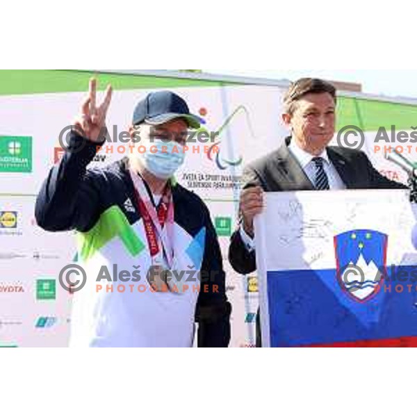 Francek Gorazd Tirsek and Borut Pahor during Reception of Slovenia Paralympic team in Ljubljana on September 8 ,2021
