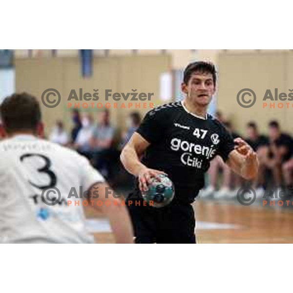 In action during 1.NLB leasing league handball match between Trimo Trebnje and Gorenje Velenje in Trebnje, Slovenia on September 10, 2021