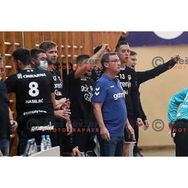 In action during 1.NLB leasing league handball match between Trimo Trebnje and Gorenje Velenje in Trebnje, Slovenia on September 10, 2021