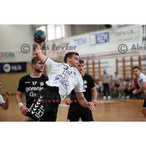 In action during 1.NLB leasing league handball match between Trimo Trebnje and Gorenje Velenje in Trebnje, Slovenia on September 10, 2021