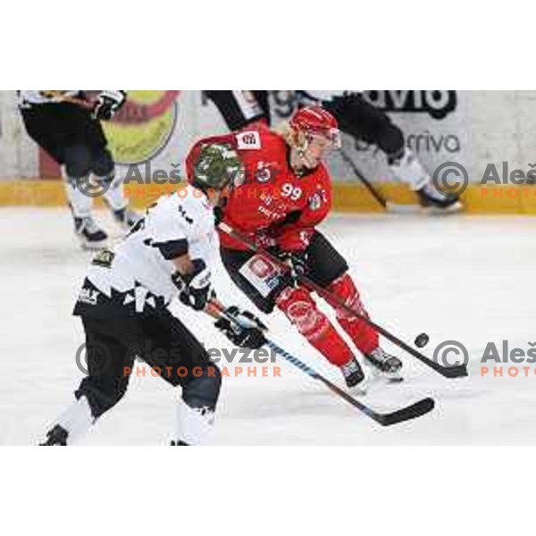Jesperi Viikila in action during Alps Hockey league match between HDD Sij Acroni Jesenice and Merano Merano Pircher at Jesenice, Slovenia on September 11, 2021
