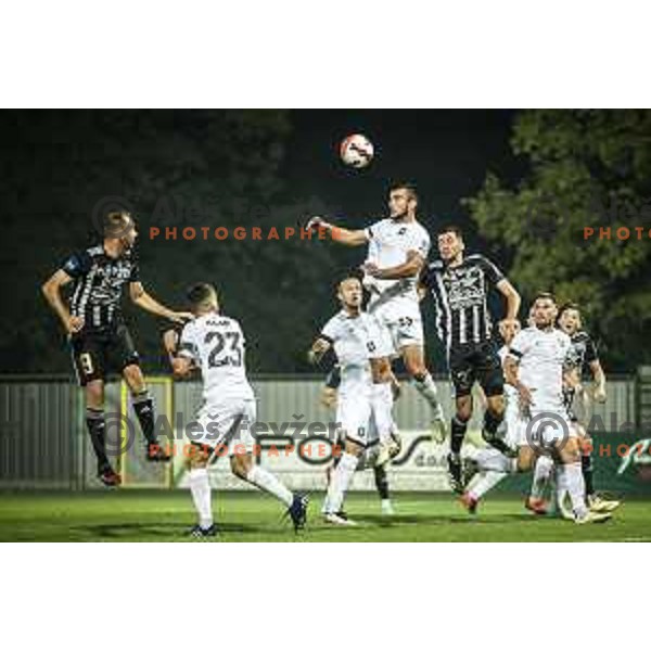 Dorde Crnomarkovic vs Jan Gorenc in action during Prva liga Telemach football match between Mura and Olimpija in Fazanerija, Murska Sobota, Slovenia on September 11, 2021