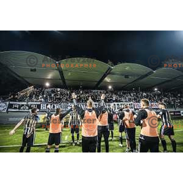 Players of Mura and Black Gringos celebrating after Prva liga Telemach football match between Mura and Olimpija in Fazanerija, Murska Sobota, Slovenia on September 11, 2021
