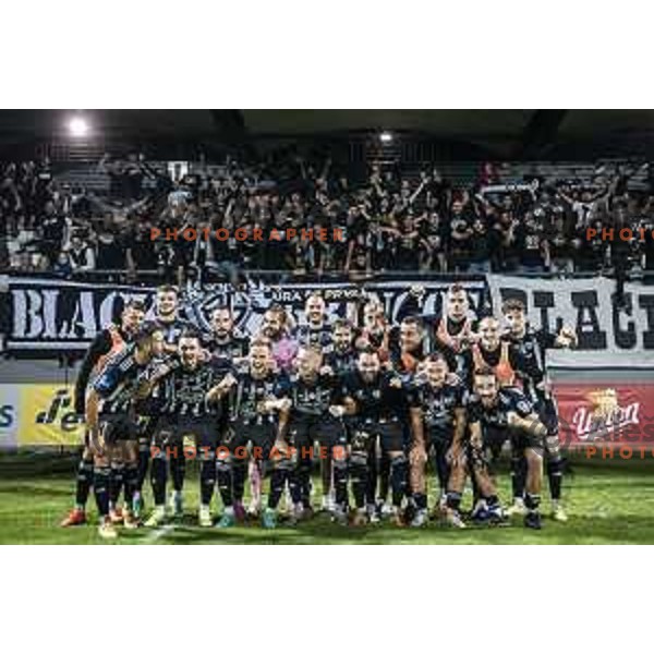 Players of Mura and Black Gringos celebrating after Prva liga Telemach football match between Mura and Olimpija in Fazanerija, Murska Sobota, Slovenia on September 11, 2021