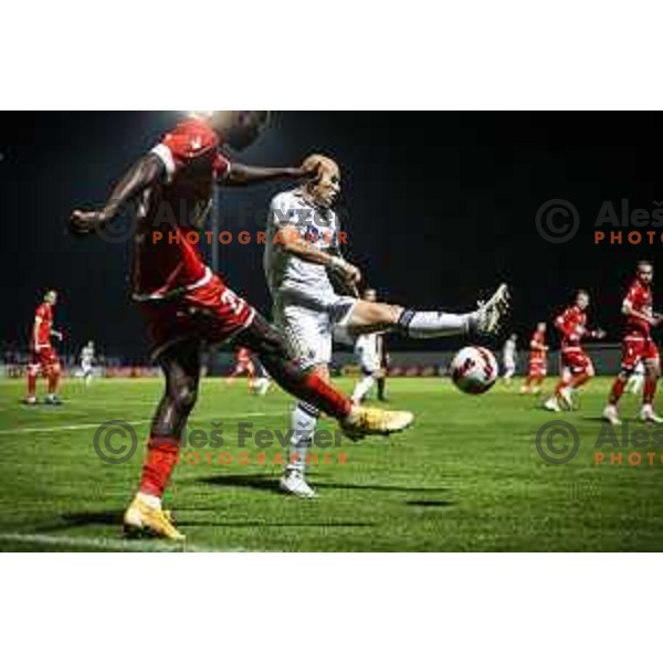 in action during Prva liga Telemach football match between Aluminij and Maribor in Sportni park Aluminij, Kidricevo, Slovenia on September 12, 2021