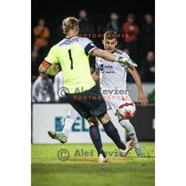 Nino Zugelj in action during Prva liga Telemach football match between Aluminij and Maribor in Sportni park Aluminij, Kidricevo, Slovenia on September 12, 2021