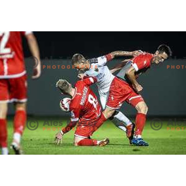 Martin Milec in action during Prva liga Telemach football match between Aluminij and Maribor in Sportni park Aluminij, Kidricevo, Slovenia on September 12, 2021