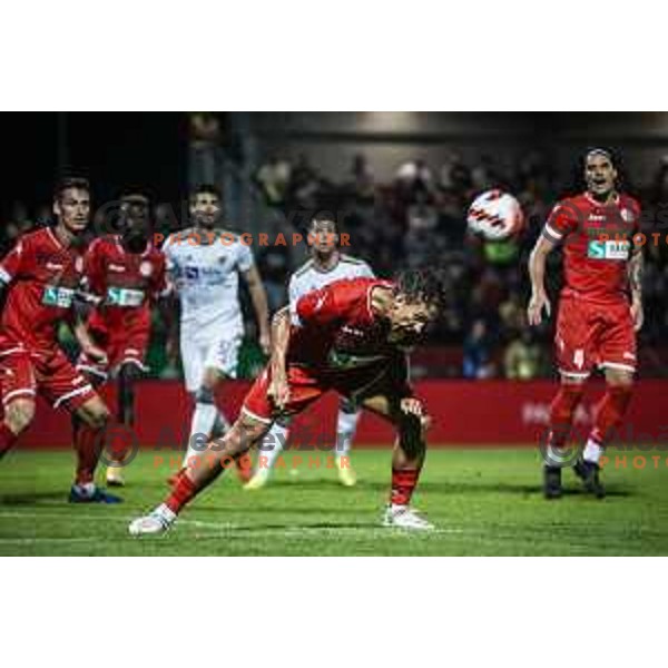 in action during Prva liga Telemach football match between Aluminij and Maribor in Sportni park Aluminij, Kidricevo, Slovenia on September 12, 2021