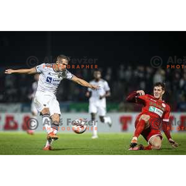 in action during Prva liga Telemach football match between Aluminij and Maribor in Sportni park Aluminij, Kidricevo, Slovenia on September 12, 2021