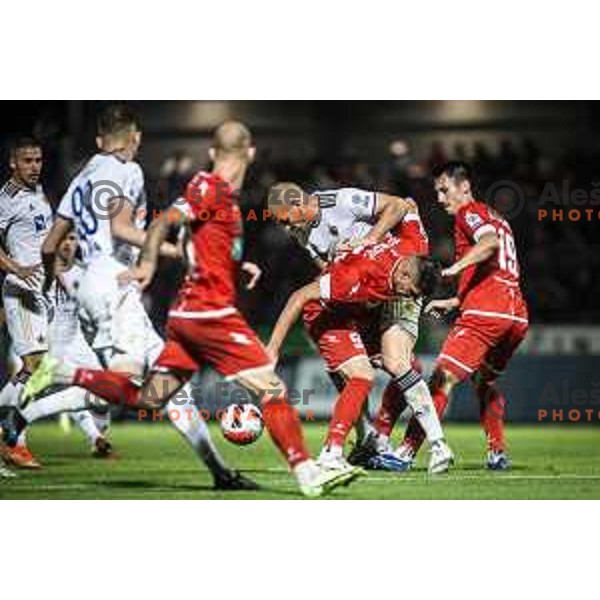 in action during Prva liga Telemach football match between Aluminij and Maribor in Sportni park Aluminij, Kidricevo, Slovenia on September 12, 2021