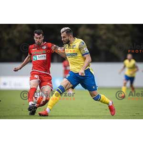 Robert Pusavec vs Maks Barisic in action during Slovenian Cup 2021/22 football match between Aluminij and Koper in Kidricevo, Slovenia on September 16, 2021