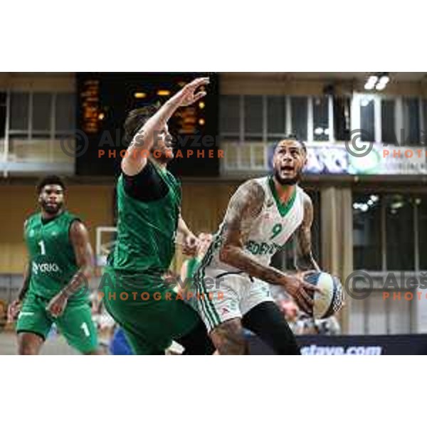 Zack Auguste in action during Slovenian SuperCup basketball match between Cedevita Olimpija and Krka in Tivoli Hall, Ljubljana, Slovenia on September 17, 2021 