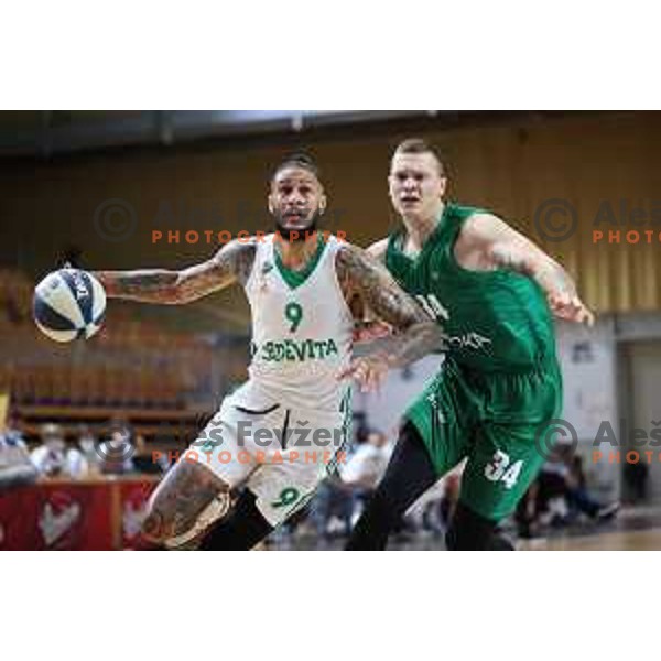 Zack Auguste in action during Slovenian SuperCup basketball match between Cedevita Olimpija and Krka in Tivoli Hall, Ljubljana, Slovenia on September 17, 2021 