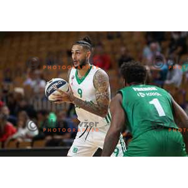 Zack Auguste in action during Slovenian SuperCup basketball match between Cedevita Olimpija and Krka in Tivoli Hall, Ljubljana, Slovenia on September 17, 2021 