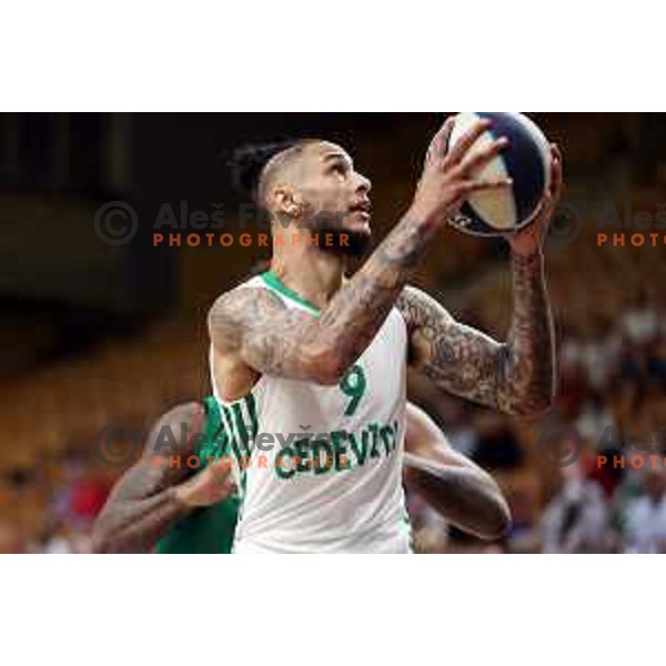 Zack Auguste in action during Slovenian SuperCup basketball match between Cedevita Olimpija and Krka in Tivoli Hall, Ljubljana, Slovenia on September 17, 2021 