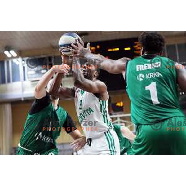 In action during Slovenian SuperCup basketball match between Cedevita Olimpija and Krka in Tivoli Hall, Ljubljana, Slovenia on September 17, 2021