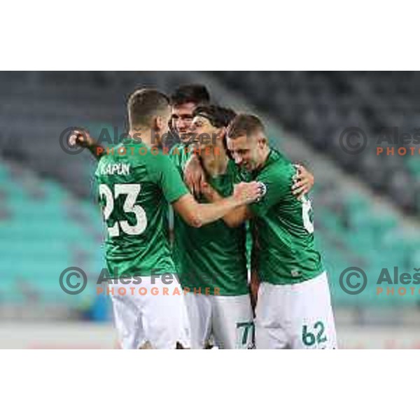 Almedin Ziljkic of Olimpija scores and celebrates goal during Prva Liga Telemach football match between Olimpija and Celje in Ljubljana, Slovenia on September 18, 2021