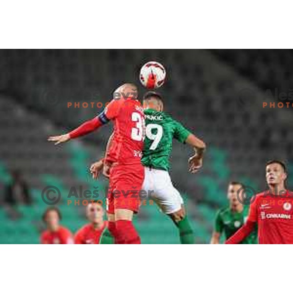Zan Zaletel and Mustafa Nukic of Olimpija in action during Prva Liga Telemach football match between Olimpija and Celje in Ljubljana, Slovenia on September 18, 2021