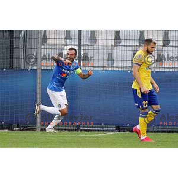 Vanja Drkusic celebrates goal during Prva Liga Telemach football match between Koper and Bravo in Koper, Slovenia on September 19, 2021