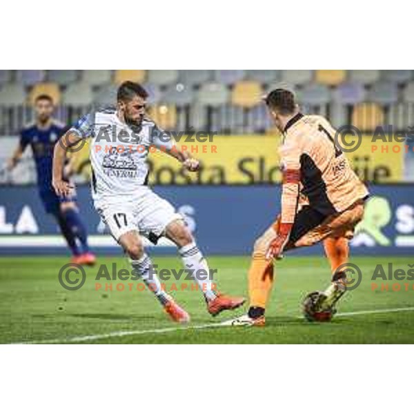 Amadej Marosa vs Azbe Jug in action during Prva liga Telemach football match between Maribor and Mura in Ljudski vrt, Maribor, Slovenia on September 19, 2021