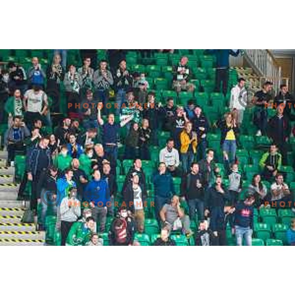 Fans of SZ Olimpija in action during IceHL match between SZ Olimpija and Graz 99ers in Tivoli Hall, Ljubljana, Slovenia on September 19, 2021