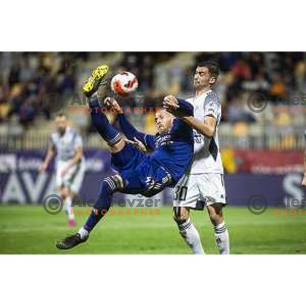 Andrej Kotnik vs Jan Gorenc in action during Prva liga Telemach football match between Maribor and Mura in Ljudski vrt, Maribor, Slovenia on September 19, 2021