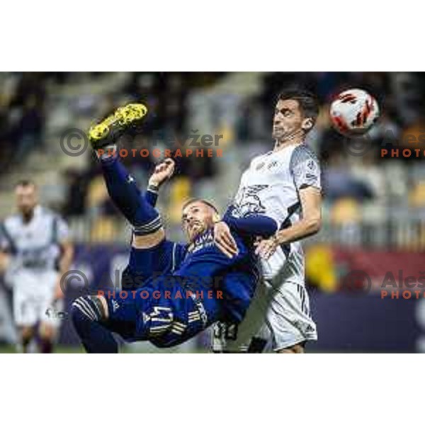 Andrej Kotnik vs Jan Gorenc in action during Prva liga Telemach football match between Maribor and Mura in Ljudski vrt, Maribor, Slovenia on September 19, 2021
