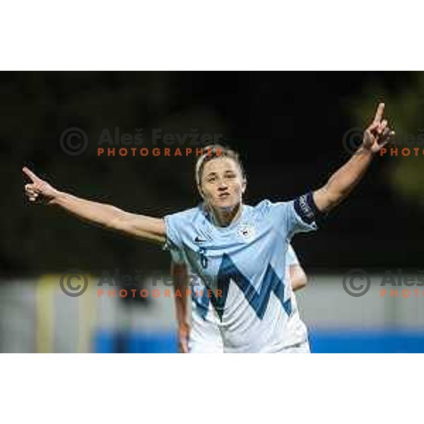 Mateja Zver celebrating during FIFA Women’s World cup qualifiers football match between Slovenia and France in Fazanerija, Murska Sobota, Slovenia on September 21, 2021