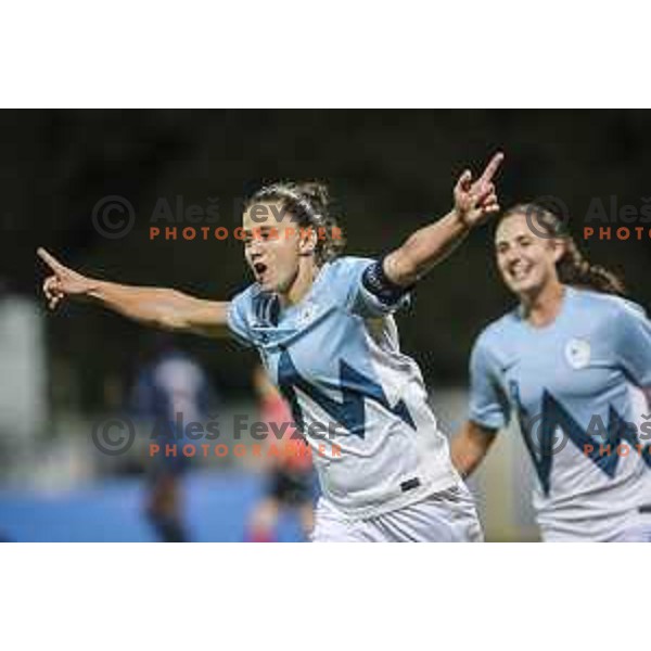 Mateja Zver celebrating during FIFA Women’s World cup qualifiers football match between Slovenia and France in Fazanerija, Murska Sobota, Slovenia on September 21, 2021