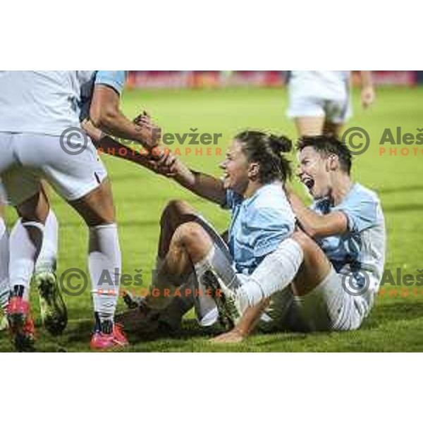 Mateja Zver and Manja Rogan celebrating during FIFA Women’s World cup qualifiers football match between Slovenia and France in Fazanerija, Murska Sobota, Slovenia on September 21, 2021