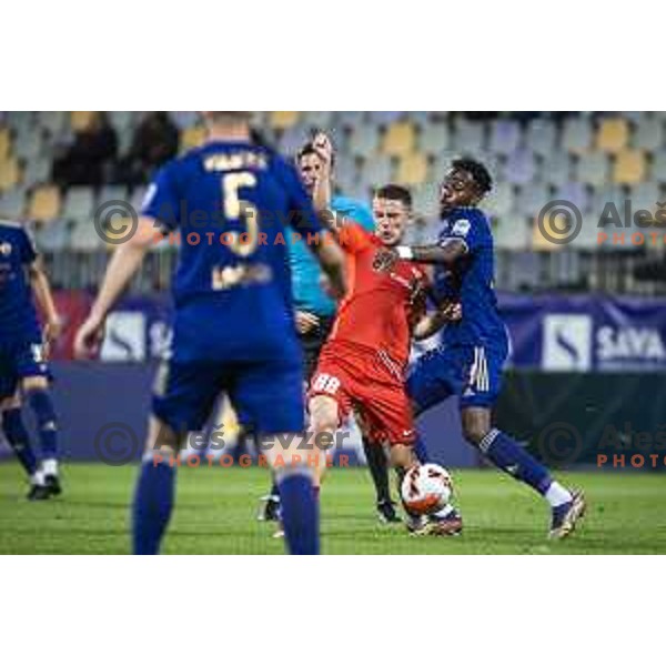 Tamar Svetlin vs Antoine Makoumbou in action during Prva liga Telemach football match between Maribor and Celje in Ljudski vrt, Maribor, Slovenia on September 23, 2021
