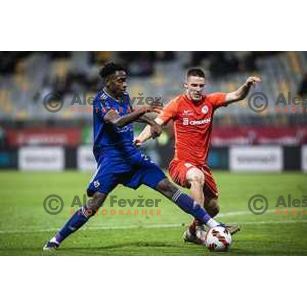 Antoine Makoumbou vs Tamar Svetlin in action during Prva liga Telemach football match between Maribor and Celje in Ljudski vrt, Maribor, Slovenia on September 23, 2021