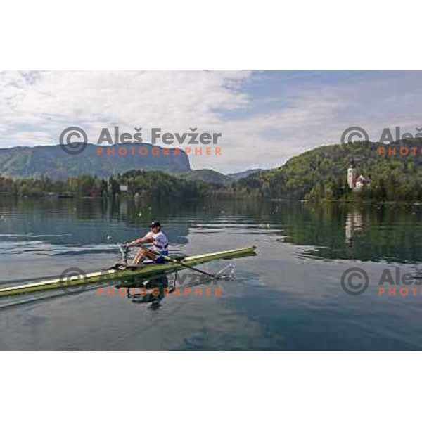 Luka Spik, Olympic gold medalist from Sydney 2000 and silver medalist from Athens 2004 during practice on lake Bled, Slovenia 28.4.2008. photo by Ales Fevzer 