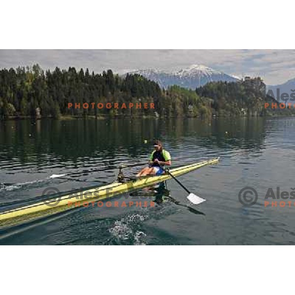 Luka Spik, Olympic gold medalist from Sydney 2000 and silver medalist from Athens 2004 during practice on lake Bled, Slovenia 28.4.2008. photo by Ales Fevzer 