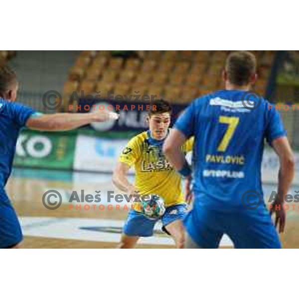 Tilen Strmljan in action during 1.NLB leasing league handball match between Celje PL and Koper in Celje, Slovenia on September 24, 2021
