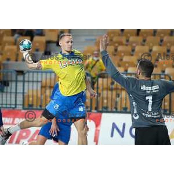 Tilen Kodrin in action during 1.NLB leasing league handball match between Celje PL and Koper in Celje, Slovenia on September 24, 2021