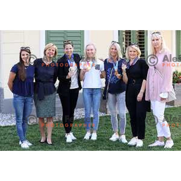 Alenka Cuderman and Janja Garnbret during Meeting of Slovenia Female Olympians at Ruska Daca, Ljubljana, Slovenia on September 25, 2021