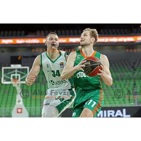 Jurij Macura of Krka in action in ABA league 2021-2022 regular season basketball match between Cedevita Olimpija and Krka in SRC Stozice, Ljubljana, Slovenia on September 25 , 2021