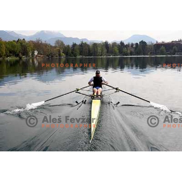 Luka Spik, Olympic gold medalist from Sydney 2000 and silver medalist from Athens 2004 during practice on lake Bled, Slovenia 28.4.2008. photo by Ales Fevzer 