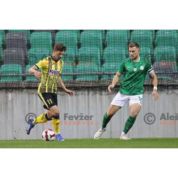 Ivan Saric in action during Prva Liga Telemach football match between Olimpija and Kalcer Radomlje in Ljubljana, Slovenia on September 25, 2021