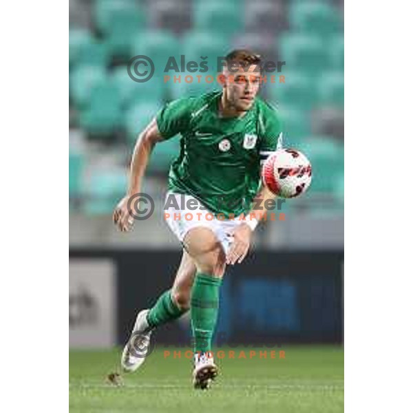Timi Max Elsnik in action during Prva Liga Telemach football match between Olimpija and Kalcer Radomlje in Ljubljana, Slovenia on September 25, 2021