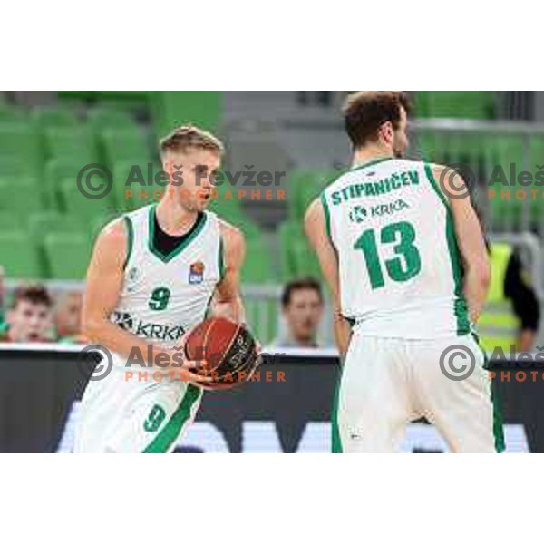action in ABA league 2021-2022 regular season basketball match between Cedevita Olimpija and Krka in SRC Stozice, Ljubljana, Slovenia on September 25 , 2021