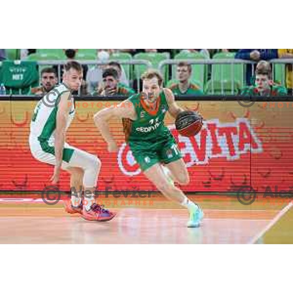 action in ABA league 2021-2022 regular season basketball match between Cedevita Olimpija and Krka in SRC Stozice, Ljubljana, Slovenia on September 25 , 2021