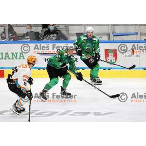 Jaka Sodja in action during IceHL 2021-2022 regular season ice-hockey match between SZ Olimpija and Black Wings Linz in Tivoli Hall, Ljubljana, Slovenia on September 26, 2021