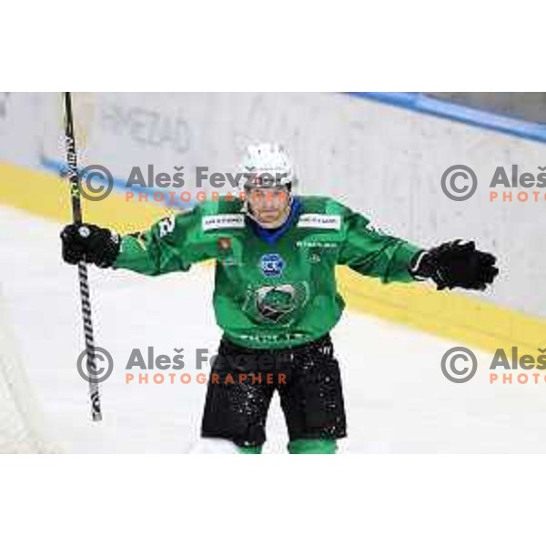 Guillaume Leclerc in action during IceHL 2021-2022 regular season ice-hockey match between SZ Olimpija and Black Wings Linz in Tivoli Hall, Ljubljana, Slovenia on September 26, 2021