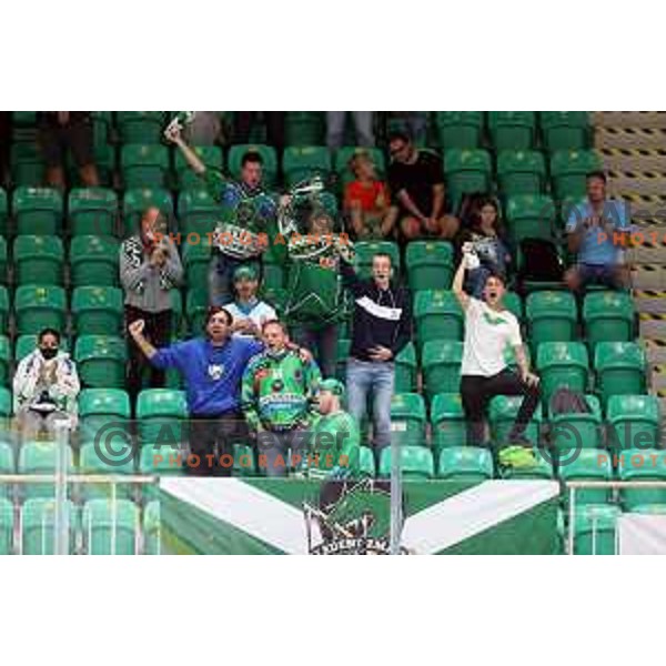 Action during IceHL 2021-2022 regular season ice-hockey match between SZ Olimpija and Black Wings Linz in Tivoli Hall, Ljubljana, Slovenia on September 26, 2021