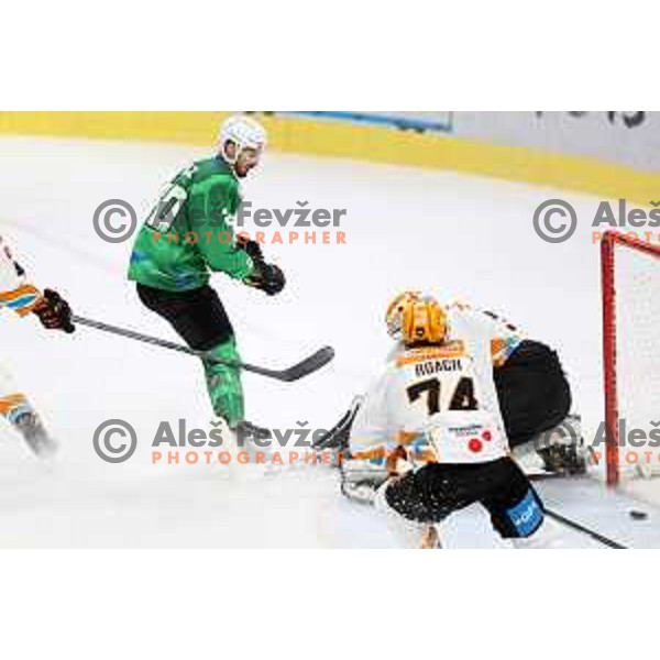 Gregor Koblar in action during IceHL 2021-2022 regular season ice-hockey match between SZ Olimpija and Black Wings Linz in Tivoli Hall, Ljubljana, Slovenia on September 26, 2021