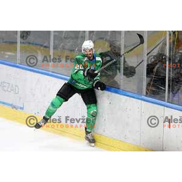 Gregor Koblar in action during IceHL 2021-2022 regular season ice-hockey match between SZ Olimpija and Black Wings Linz in Tivoli Hall, Ljubljana, Slovenia on September 26, 2021